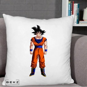 Perna Personalizata Dragon Ball Goku Complet in Gi Portocaliu, 40x40 cm, Alb Pufos, Husa Detasabila, Perna Inclusa, BEKZ®