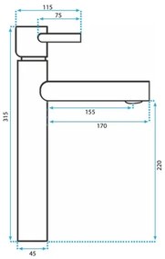 Baterie pentru lavoar TESS, 31,5 cm, neagră - REA-B0229