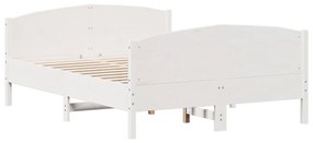 3216183 vidaXL Cadru de pat cu tăblie, alb, 135x190 cm, lemn masiv de pin
