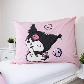 Lenjerie de pat pentru copii roz din bumbac pentru pat de o persoană 140x200 cm Hello Kitty "Kuromi" – Jerry Fabrics