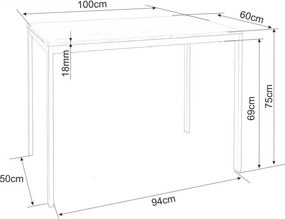 Set de masa 1 + 4, masa RAMOD 100x60 cm alb/decor stejar + scaun alb KITO