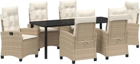 vidaXL Set de masă pentru grădină cu pernă 7 pcs Bej poliratan
