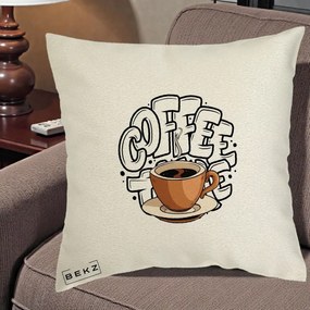 Perna Personalizata COFFEE cu Cana, 40x40 cm, Ecru, Husa Detasabila, Perna Inclusa, BEKZ®