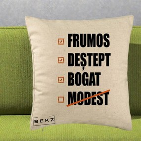 Perna Decorativa Frumos Destept Bogat, 40x40 cm, Bej, Husa Detasabila, Perna Inclusa, BEKZ®