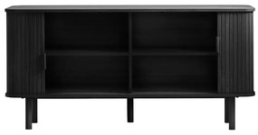 Comodă neagră joasă cu aspect de lemn de stejar cu ușă glisantă 76x160 cm Cavo – Unique Furniture