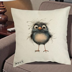 Perna Decorativa Pui Negru Zbarlit cu Pene Fine, 40x40 cm, Ecru, Husa Detasabila, Perna Inclusa, BEKZ®