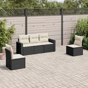 3218776 vidaXL Set mobilier de grădină cu perne, 5 piese, negru, poliratan