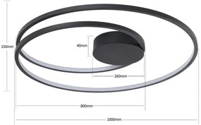 Brilagi - Plafonieră LED reglabilă TWISTER, 105 W, 230 V, Ø100 cm, neagră, cu telecomandă