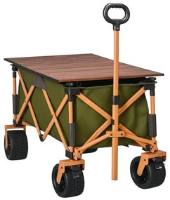 Outsunny Cărucior, pliabil, cu masă pliabilă, cadru din oțel, mâner reglabil, verde, 108 x 55 x 93 cm | Aosom Romania