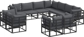 vidaXL Set de canapele pentru grădină cu pernă 11 pcs Negru Aluminiu