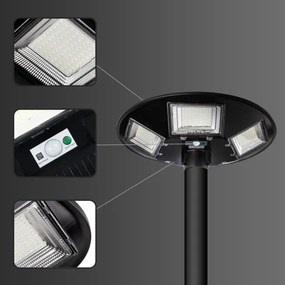 Lampă stradală solară LED cu senzor, 22W/6V, 6500K, IP65, neagră + telecomandă