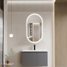 Oglindă baie, Multifuncțională, Iluminare LED Touch, Intensitate reglabila, Sistem Dezaburire, 50x70 cm