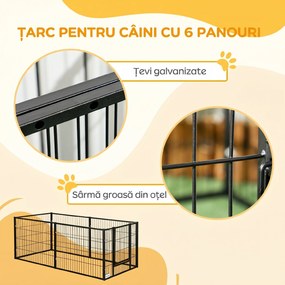 PawHut Tarc de Joacă pentru Animale, 6 Panouri din Oțel, Lungime Ajustabilă 82,5-150x61cm, Ideal pentru Interior/Exterior, Negru | Aosom Romania