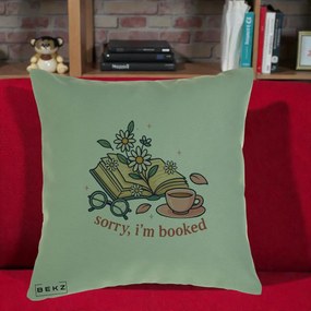Perna Personalizata Sorry I'm Booked Carti Flori, 40x40 cm, Verde, Husa Detasabila, Perna Inclusa, BEKZ®