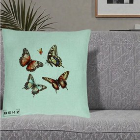 Perna Decorativa Colectie Fluturi Multicolori, 40x40 cm, Verde Menta, Husa Detasabila, Perna Inclusa, BEKZ®