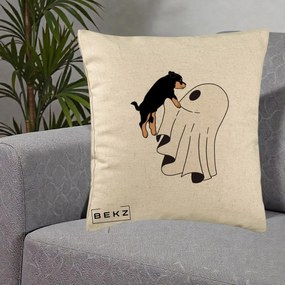 Perna Decorativa Caine Rottweiler Fantoma Halloween, 40x40 cm, Bej, Husa Detasabila, Perna Inclusa, BEKZ®