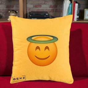 Perna Decorativa Emoji Inger cu Aureola, 40x40 cm, Galben, Husa Detasabila, Perna Inclusa, BEKZ®