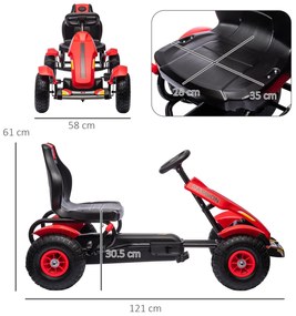 HOMCOM Kart cu Pedale pentru Copii 5-12 Ani, 121x58x61 cm, Roșu | Aosom Romania