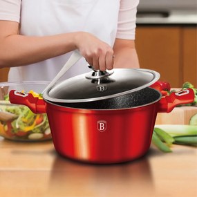 Oală cu capac 20 cm, 2.2 L Berlinger Haus BH 1256N, Burgundy Metallic Line, ideală pentru gătit zilnic, curatare usoara