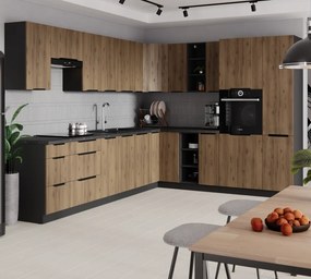 Dulap înalt pentru cuptor şi cuptor cu microunde, nuc okapi/negru, MENZO 60 DPM-210 2F