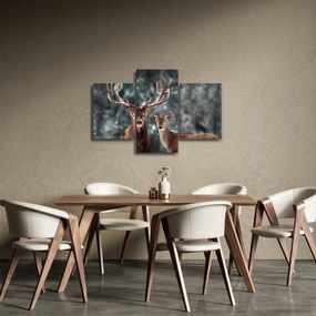 Tablou - Cerb și căprioare în pădurea înzăpezită (90x60 cm)