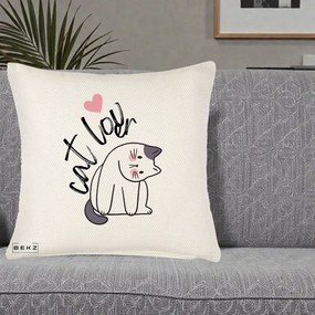 Perna Personalizata Cat Lover Pisica Ilustratie Linie, 40x40 cm, Crem Reliefat, Husa Detasabila, Perna Inclusa, BEKZ®