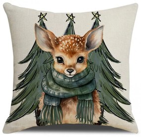Husa de perna de Craciun FAWN WITH TREES 45x45 cm, crem