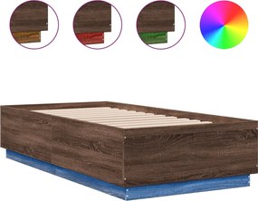 vidaXL Cadru de pat cu LED, stejar maro, 90x190 cm, lemn prelucrat