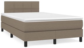 vidaXL Pat cu arcuri, saltea și LED, gri taupe, 120x190 cm, textil
