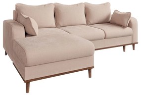 Colțar bej cu tapițerie din catifea reiată (cu colț pe partea stângă ) Beata – Ropez