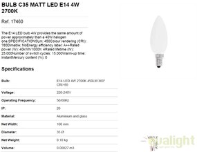 Bec E14 LED C35 MATT 4W 2700K 17460