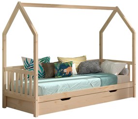 Pat‑căsuță 90 × 200 cm cu balustradă și sertar – refugiul ideal pentru somn liniștit – gamă Cabane – Vipack