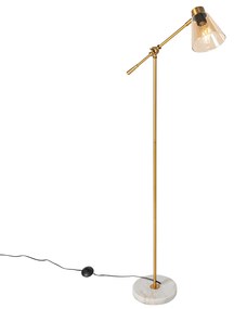 Lampă de podea Art Deco bronz cu marmură și sticlă chihlimbar - Nina