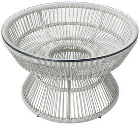 Outsunny Masă de cafea de grădină rotundă, masă auxiliară din rattan și blat de sticlă temperată Ø 60 x 37H cm | Aosom Romania