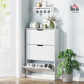 HOMCOM Șifonier cu 3 Sertare Pliante, pentru până la 12 perechi de pantofi, Placă de Lemn, 80 x 17 x 108 cm, Alb | Aosom Romania
