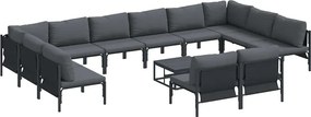vidaXL Set de canapele pentru grădină cu pernă 13 pcs Negru Oțel