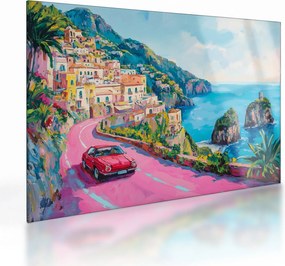 Tablou pe sticlă - Drum roz pe coastă (70x50 cm)
