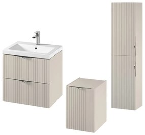 Set dulap baie suspendat 2 sertare si lavoar inclus 60 cm, dulap baie suspendat si dulap baie tip coloana, culoare casmir mat, MDF, Cersanit Tirso