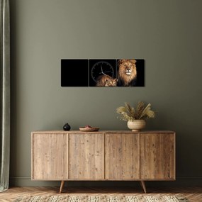 Tablou - Leu și leoaică (cu ceas) (90x30 cm)