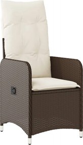 vidaXL Scaun de grădină rabatabil cu perne, maro, poliratan