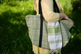 Set elegant geanta de plaja + prosop HAMAM 75 x 150 cm, verde