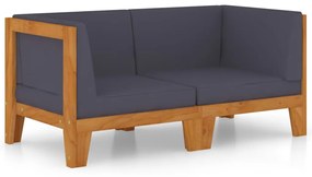 3058113 vidaXL Set canapea 2 locuri cu perne gri închis, lemn masiv acacia