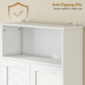 HOMCOM Dulap peste WC Mobilier de baie cu 2 uși cu închidere silențioasă Raft deschis 64x21x173,5 cm Alb | Aosom Romania