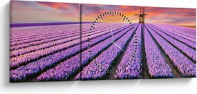 Tablou - ferma cu flori (cu ceas) (90x30 cm)