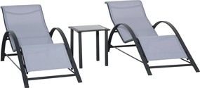Outsunny Set 2 Sezlonguri de Gradina si 1 Masuta cu Raft din Sticla Negru | Aosom Romania