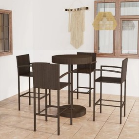 3064771 vidaXL Set mobilier bar de grădină, 5 piese, maro, poliratan