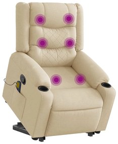 vidaXL Fotoliu masaj rabatabil cu ridicare, crem, material textil