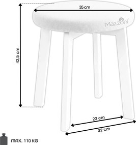 MAZZONI EXPORT Taburet rotund ZOI Caramel (Storm 45) / cadru din stejar alb