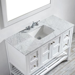 SET MOBILIER BAIE, DULAP LEMN CU LAVOAR, BLAT MARMURA CARRARA + OGLINDA, SIERA WHITE 122X55.8X91.7 CM, ALB