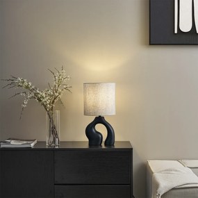 Lampă de masă Japandi neagră cu abajur din in - Dahlia